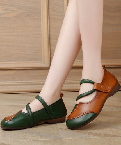 Handmade Splicing Green Flat Shoes for Lace Up Flats