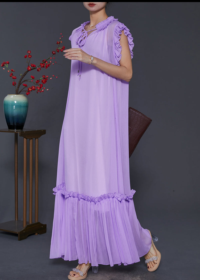 Lavender Ruffled Chiffon Long Dress Two-piece Set Summer
