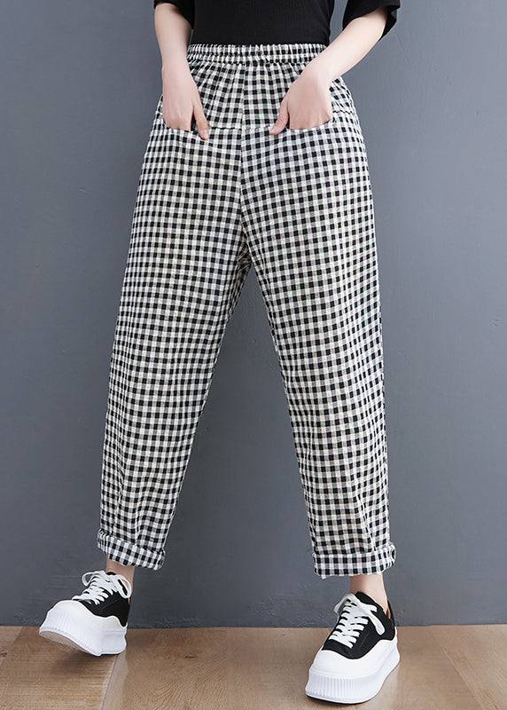 Black Plaid Pockets Harem Pants Spring