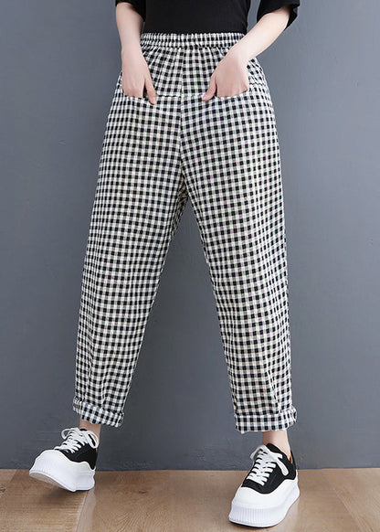 Black Plaid Pockets Harem Pants Spring