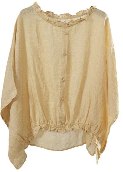 Yellow Ruffled Button Fall Half Sleeve Top