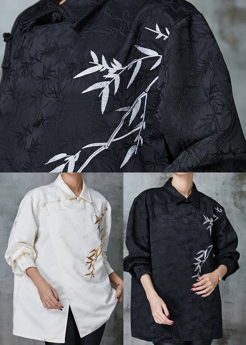 White Embroideried Chinese Button Silk Top Spring