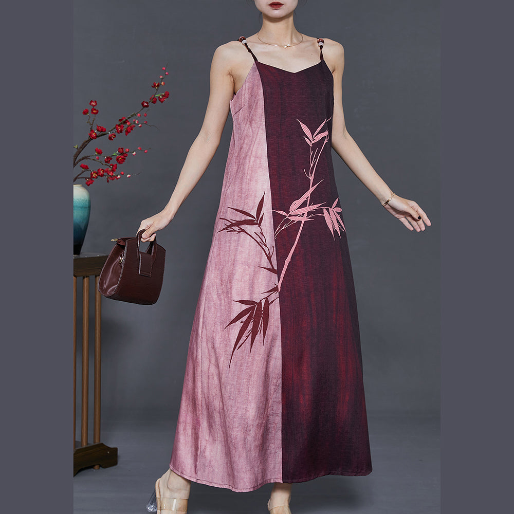 Art Mulberry Bamboo Patchwork Cotton Spaghetti Strap Dress Summer