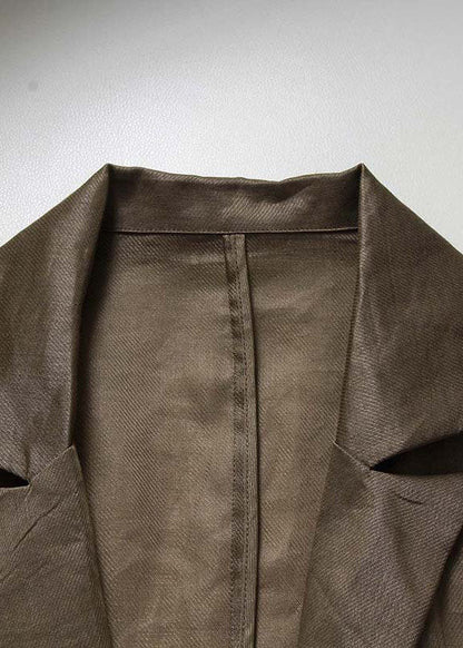 Khaki Ramie Patchwork Button Coat