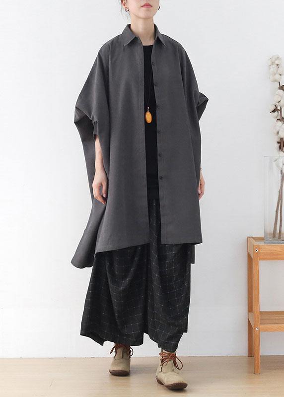Simple Grey Bat Wing Sleeve Button Fall Loose Coat