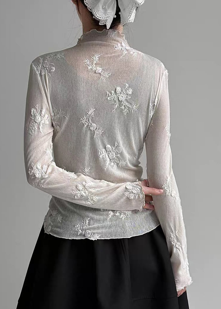 Light Grey Embroidered Tulle T Shirt Spring