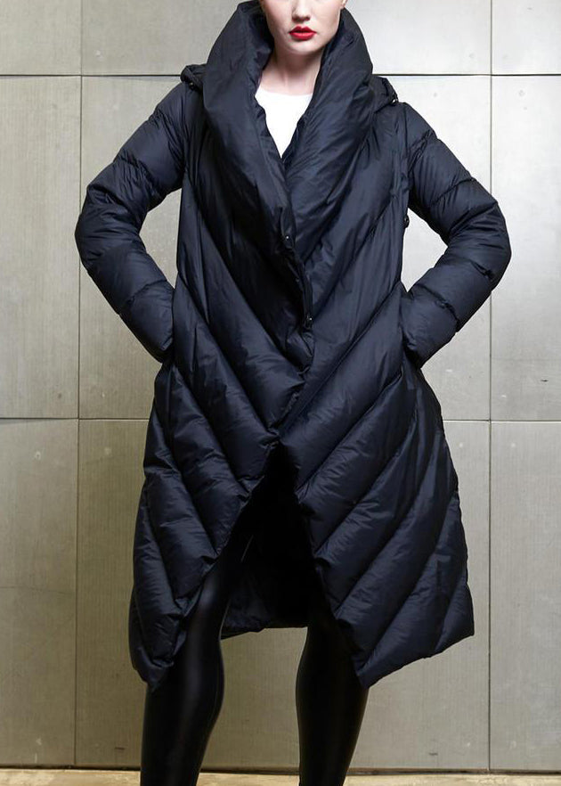 Black Button Patchwork Duck Down Coat Winter