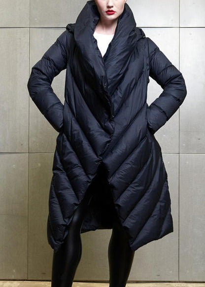 Black Button Patchwork Duck Down Coat Winter