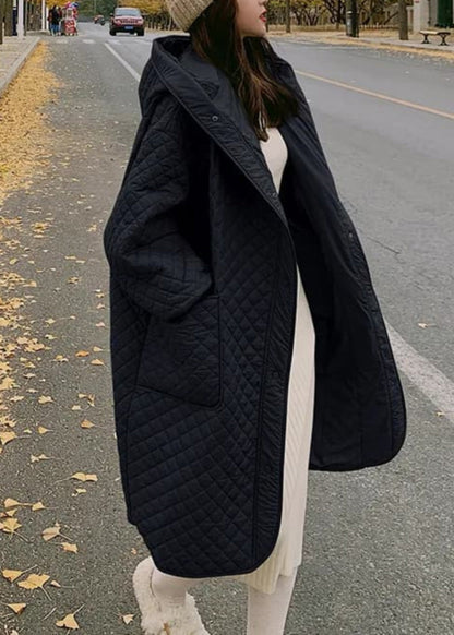 Green Hooded Pockets Fine Cotton Filled Coat Spring