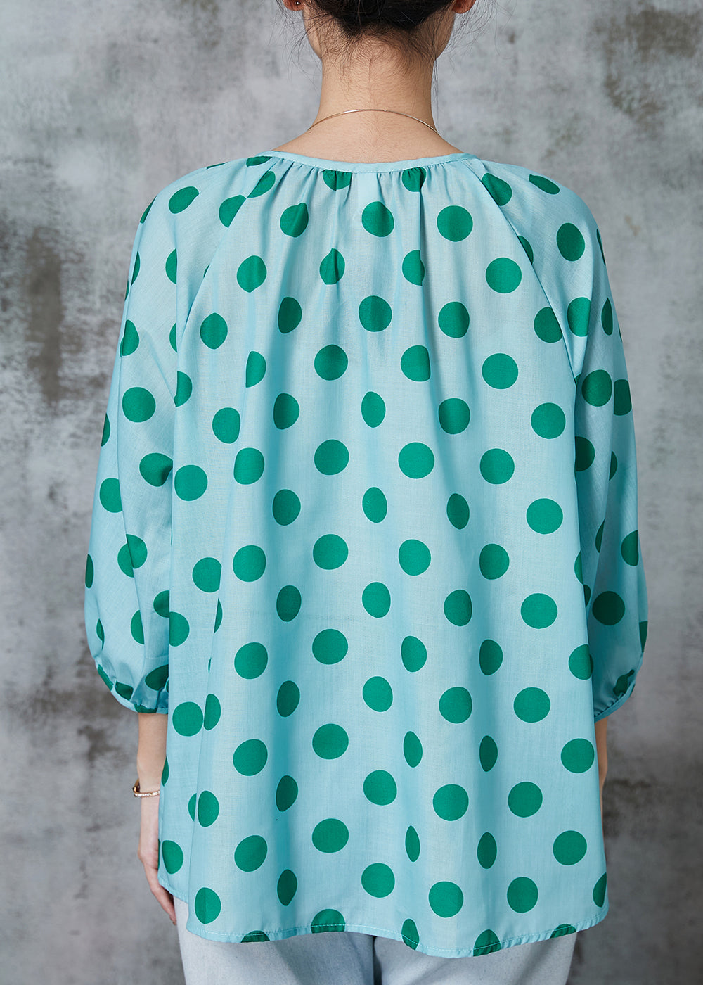 Modern Blue Oversized Print Cotton Shirt Tops Bracelet Sleeve