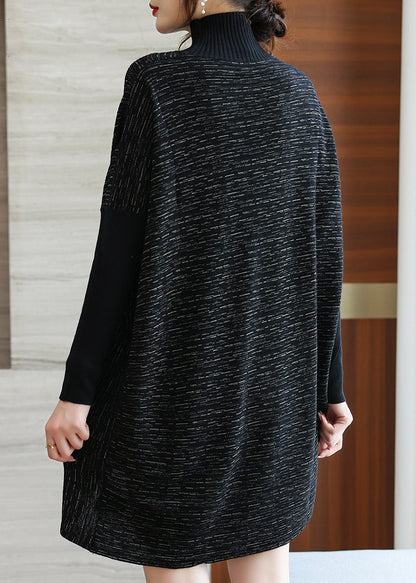 Coffee Low High Design Knit Sweater Batwing Sleeve
