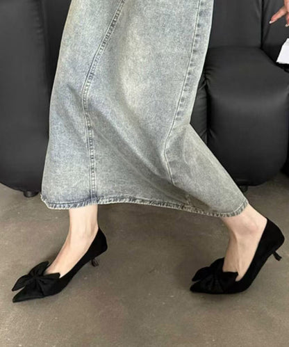 Mulberry Kitten Heels Suede Splicing Bow Pointed Toe