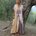 Women's Retro Tree Of Life Art Patchwork Short Sleeve Dress artswardrobe