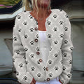 Comstylish Dog Paw Art Print Long Sleeved Knitted Cardigan