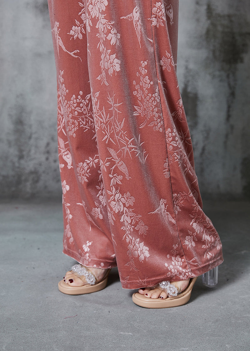Pink Jacquard Silk Velvet Straight Pants Spring