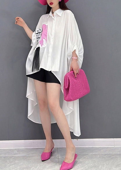 Boutique White Peter Pan Collar Print Shirt Long Sleeve