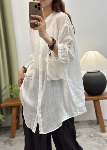 White Oversized Cotton Upf 50+ Long Tops Summer