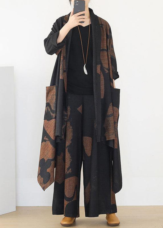 French Apricot Black Pockets Asymmetrical Design Fall Two Pieces Set Long Sleeve