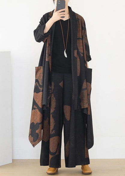 French Apricot Black Pockets Asymmetrical Design Fall Two Pieces Set Long Sleeve