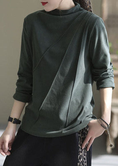 Organic Pink Stand Collar Wrinkled Tops Long Sleeve