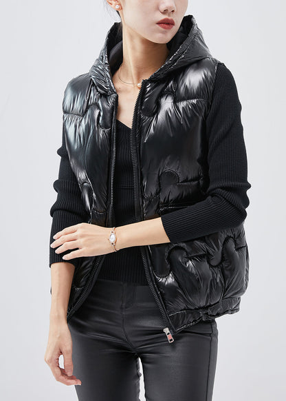 Black Hooded Fine Cotton Filled Vests Winter
