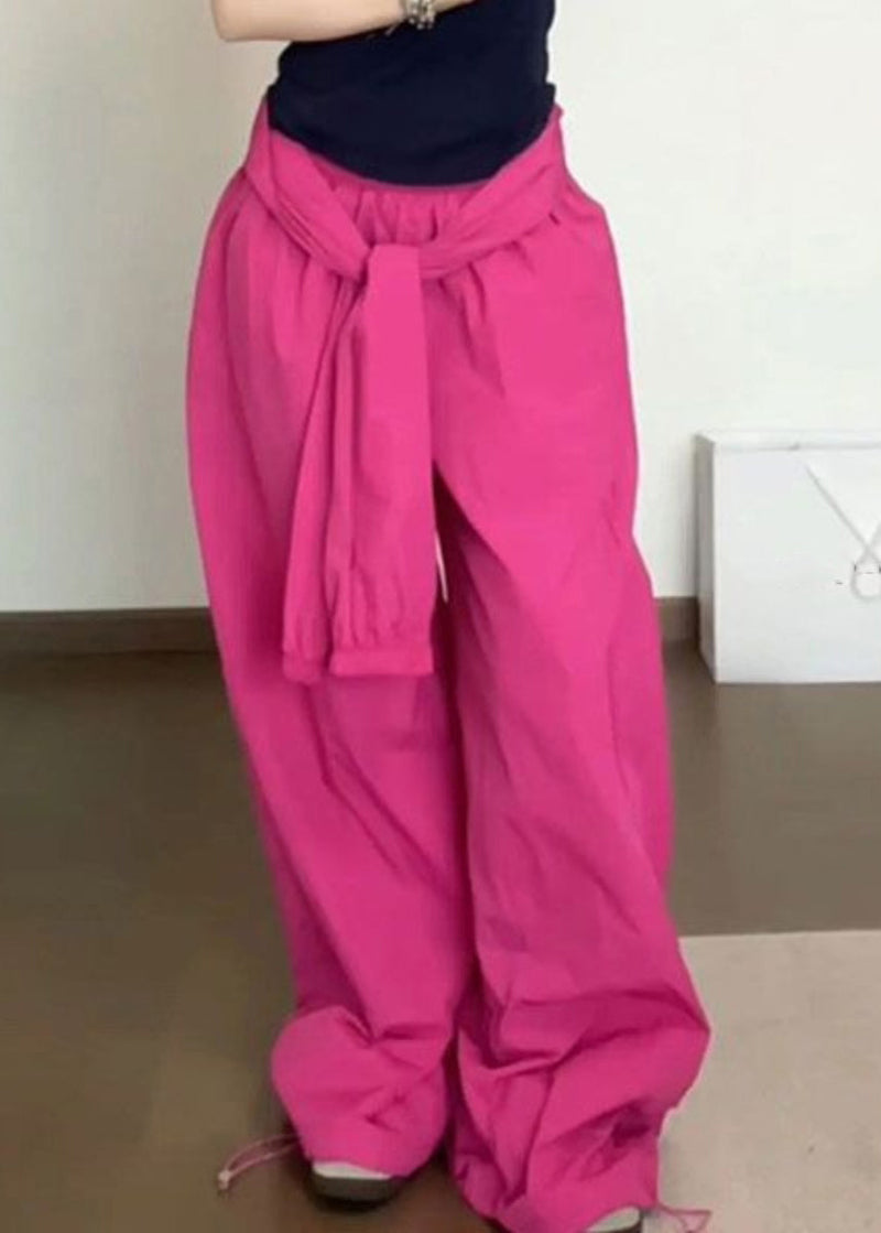 Khaki Pockets Elastic Waist Cotton Pants Summer