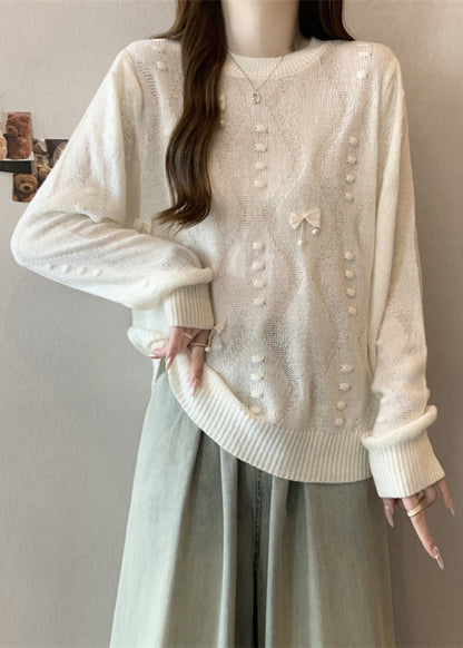 White Tasseled Butterfly Knit Tops Fall