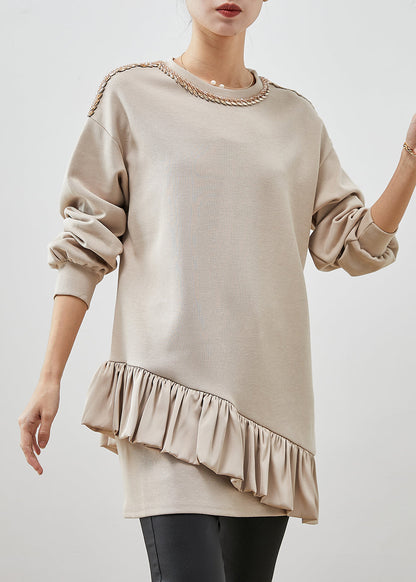 Beige Ruffles Patchwork Cotton Mini Dress Spring