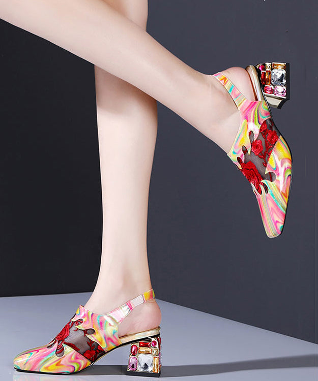 Red Buckle Strap Breathable Mesh Splicing Chunky High Heels