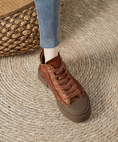 Retro Chocolate Lace Up Platform Flat Shoes for