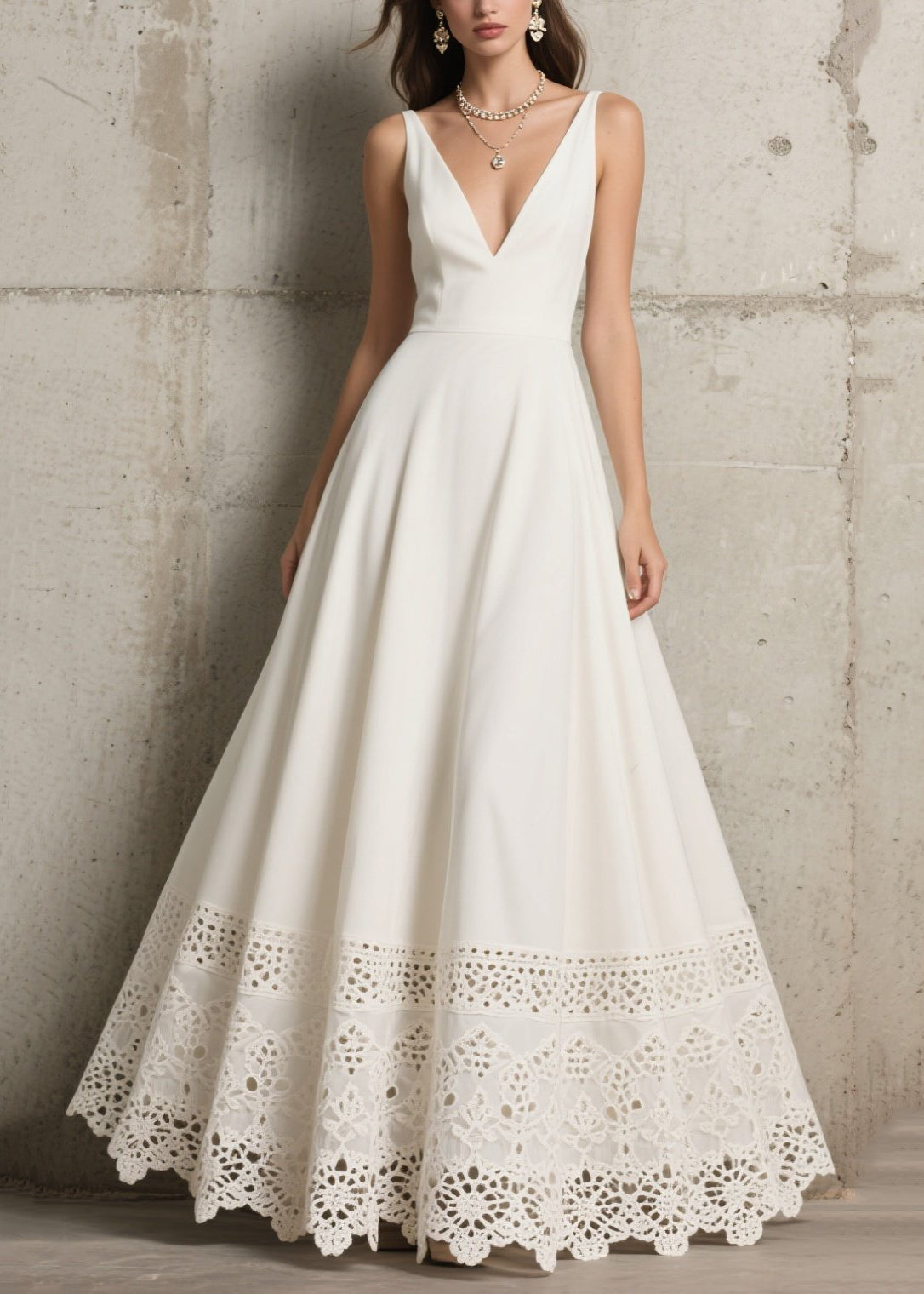 White Exra Large Hem Hollow Out Chiffon Dress Summer