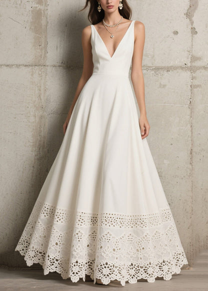 White Exra Large Hem Hollow Out Chiffon Dress Summer