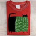 Women's Christmas Cat Art Print Crew Neck Short Sleeve T-shirt elevenforest