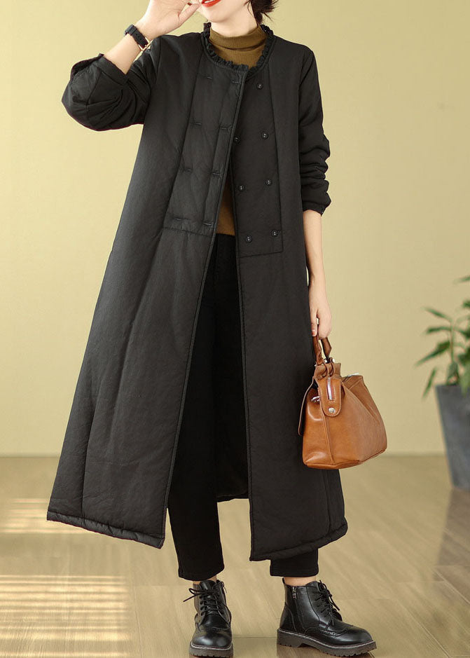 Black O-neck Thick Maxi Parka Coats Long Sleeve