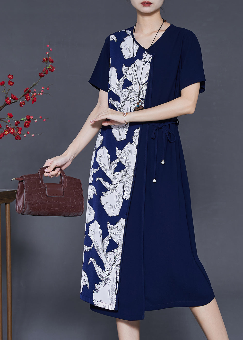 Navy Oversized Patchwork Chiffon Dress Summer