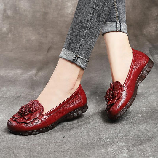 Red Cowhide Leather Flat Shoes for Flat
