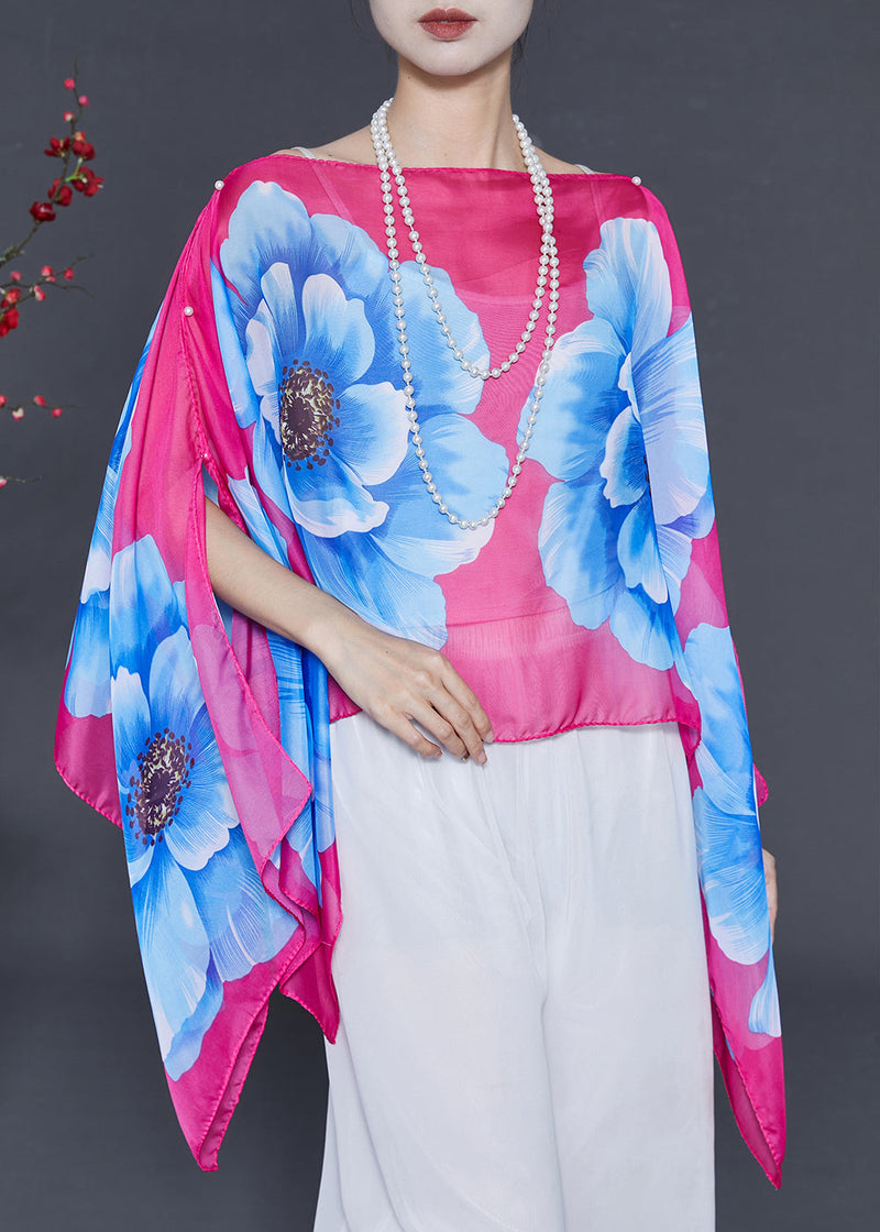 Pink Chiffon Blouse Tops Asymmetrical Design Summer