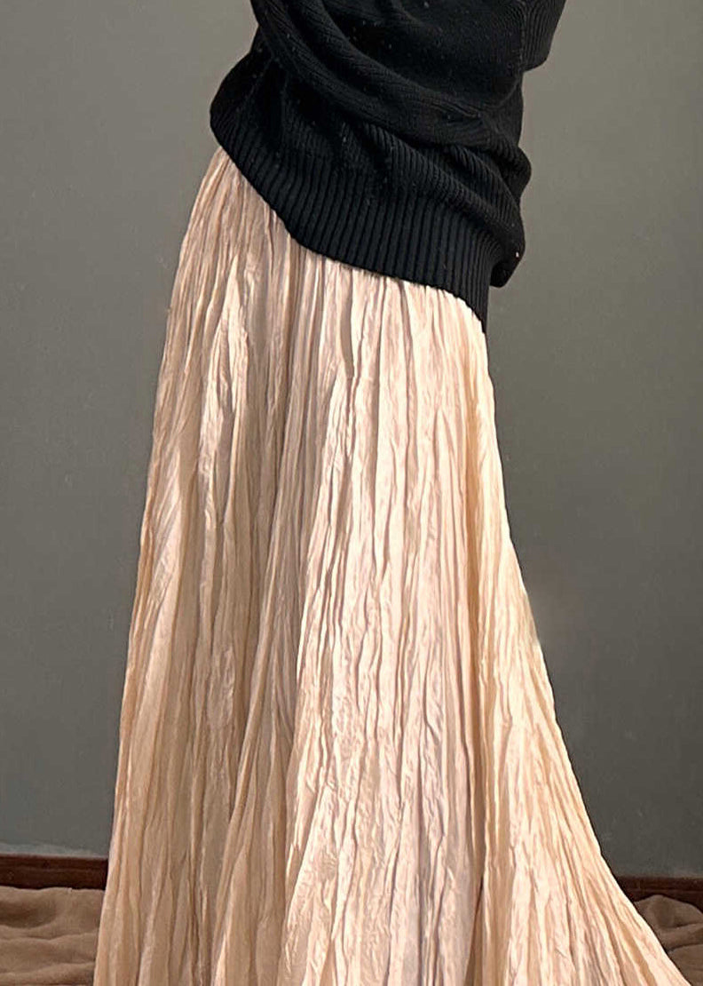 Simple Apricot High Waist Wrinkled a Line Skirt Spring