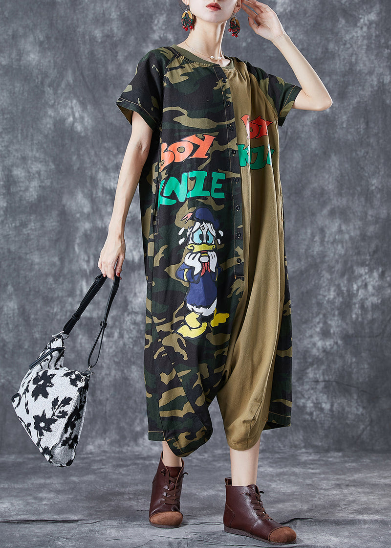 Camouflage Oversized Patchwork Appliques Cotton Jumpsuits Summer