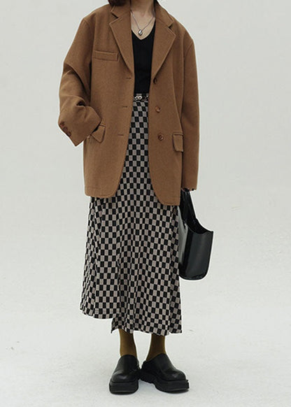 Black Asymmetrical Plaid Knit Skirts Spring