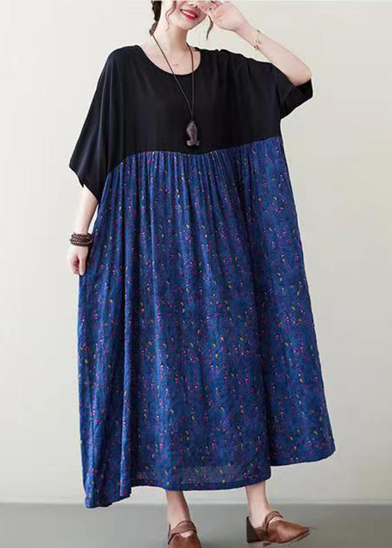 Purple Patchwork Wrinkled Maxi Dress Summer