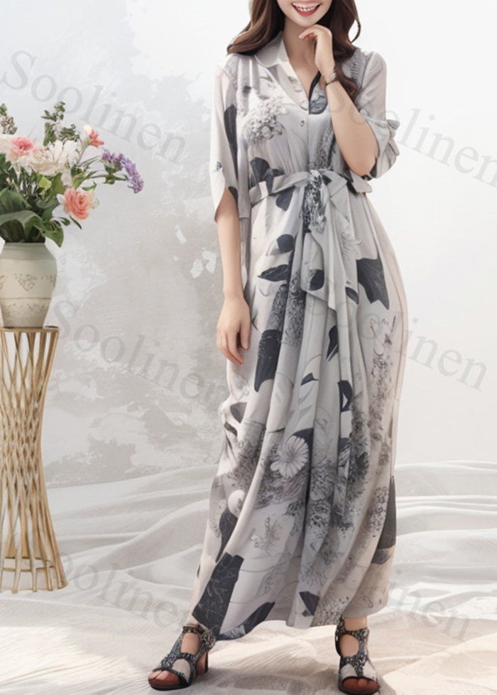 Stylish White Print Silk Beach Dresses Summer