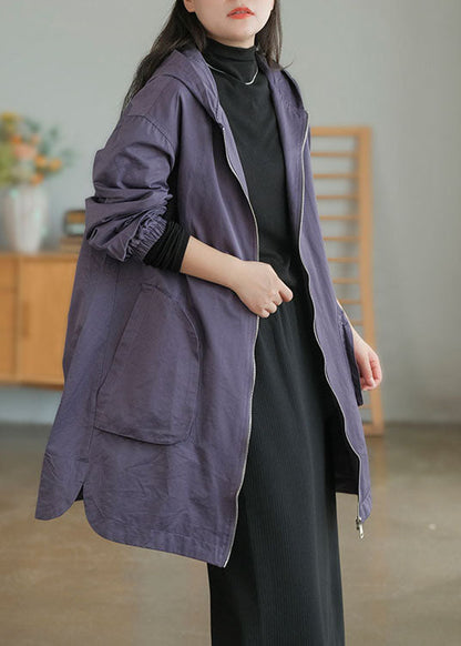 Purple Oversized Big Pockets Cotton Coats Fall