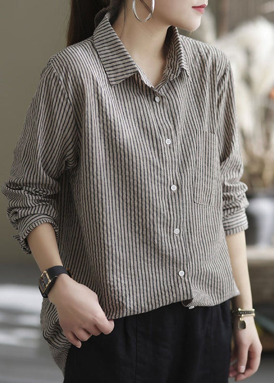Peter Pan Collar Striped Blouse Tops Spring