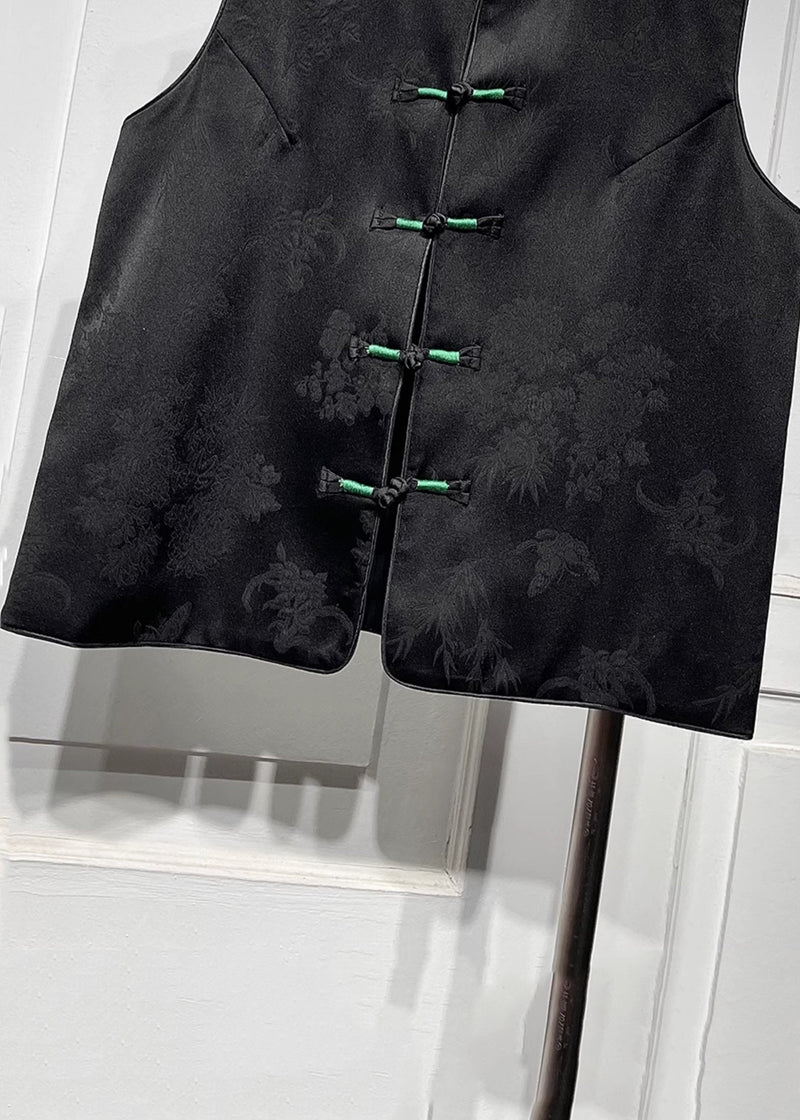 Mandarin Collar Black O-neck Button Waistcoat Spring
