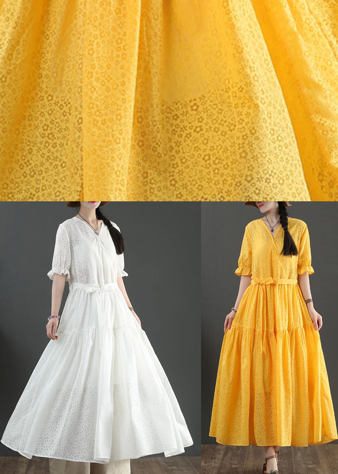 Yellow Short Sleeve a Line Summer Cotton Dress