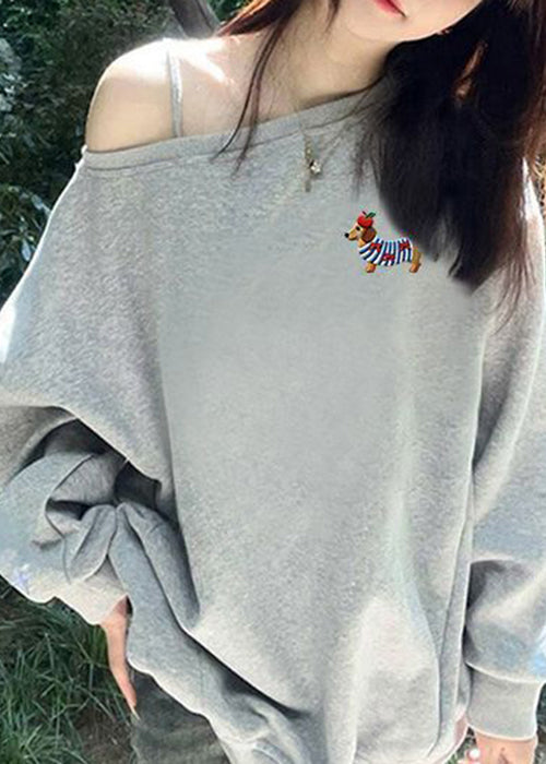 Loose White Print Cotton T Shirts Top Fall