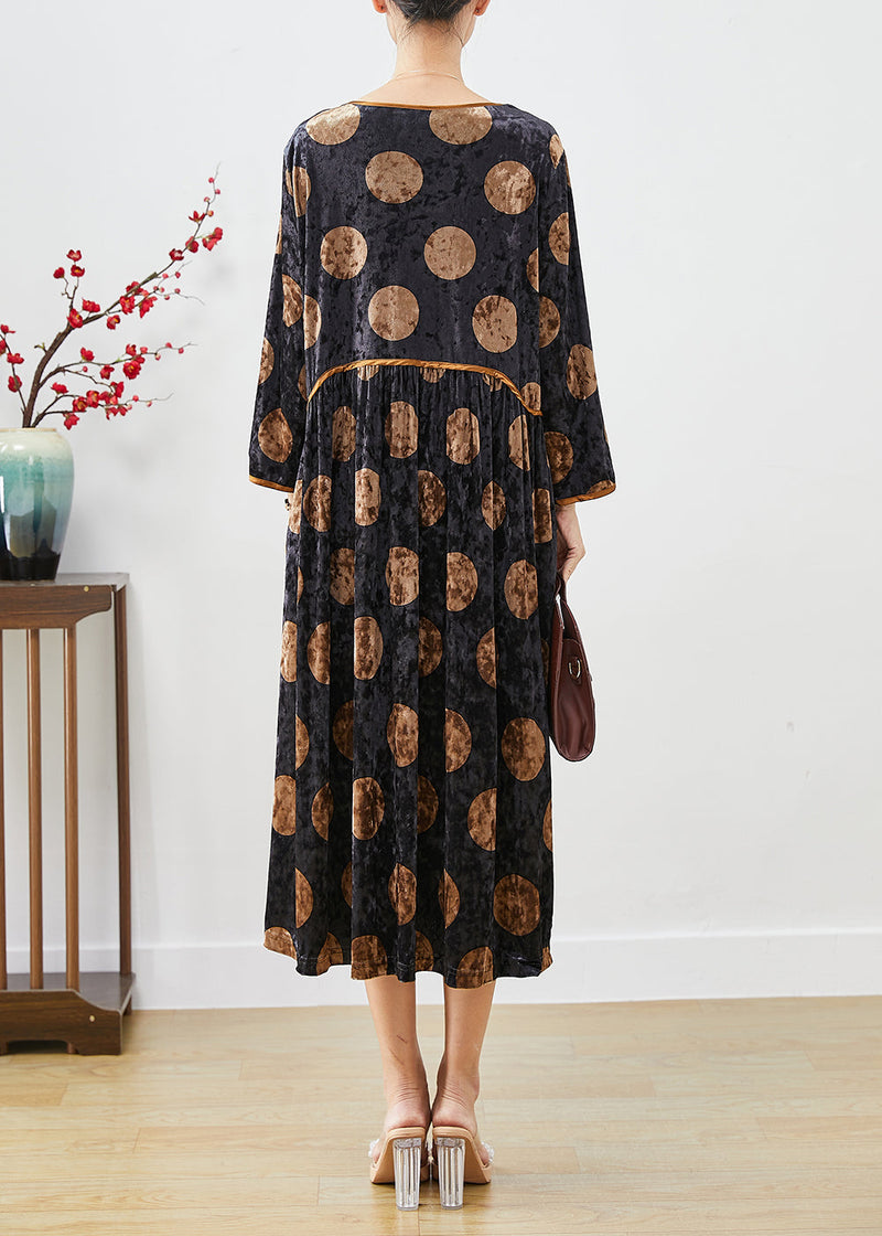 Black Oversized Print Silk Velour Long Dress Fall
