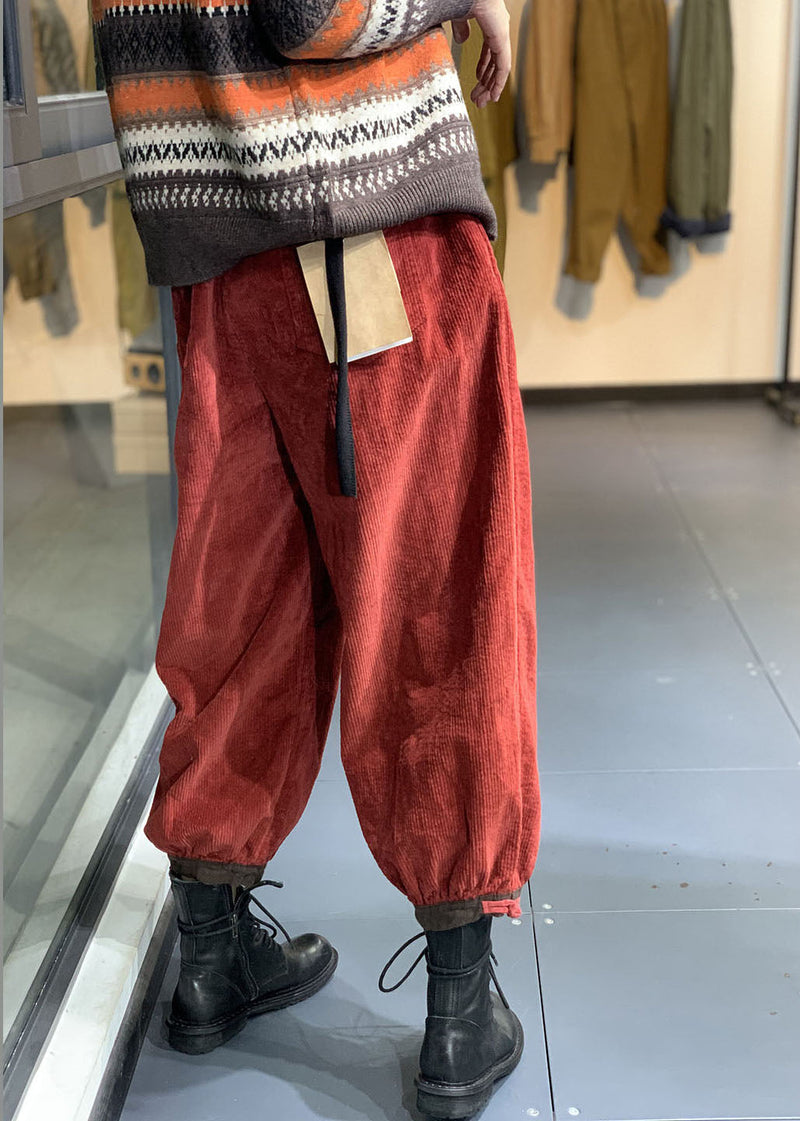 Diy Orange Retro Corduroy Tie Waist Fall Pants