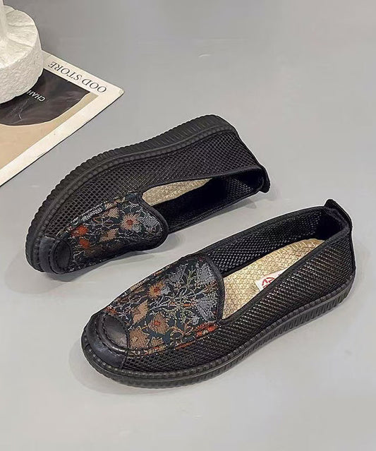 Splicing Hollow Out Flat Shoes for Black Knit Fabric